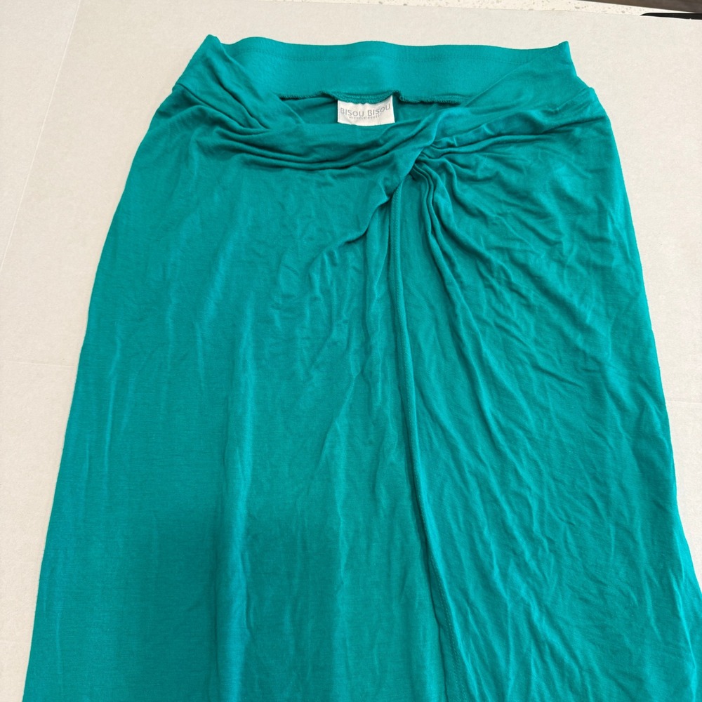 Bisou Bisou by Michele Bohbot Teal/green Ruched Twist  Maxi Skirt XS‎ Y2K Boho